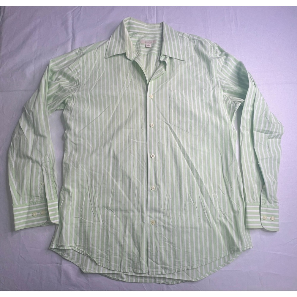 Merona Men's Dress Shirt Green Striped Long Sleeve Button Down Casual Work M